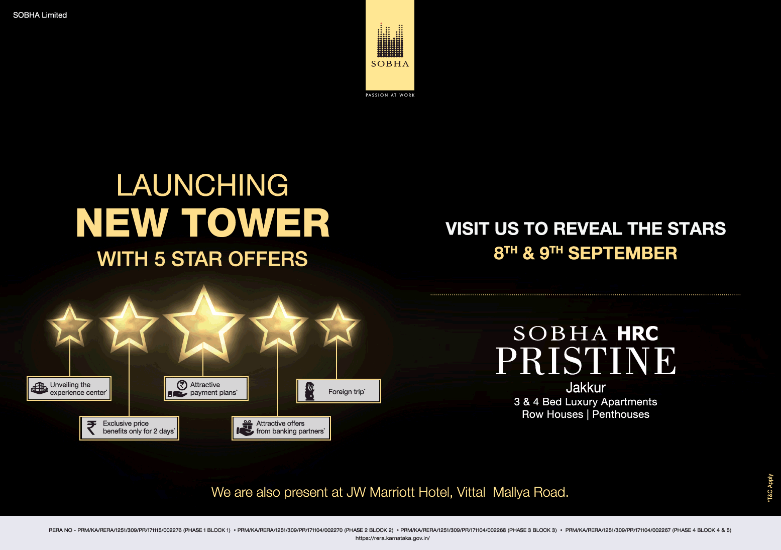 Launching new tower with 5 star offers at Sobha HRC Pristine in Jakkur, Bangalore
